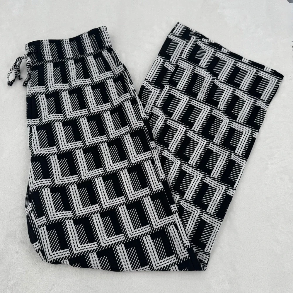 New Karl Lagerfeld Paris Womens Black White Geometric Wide Leg Pants Size Small - Picture 1 of 7